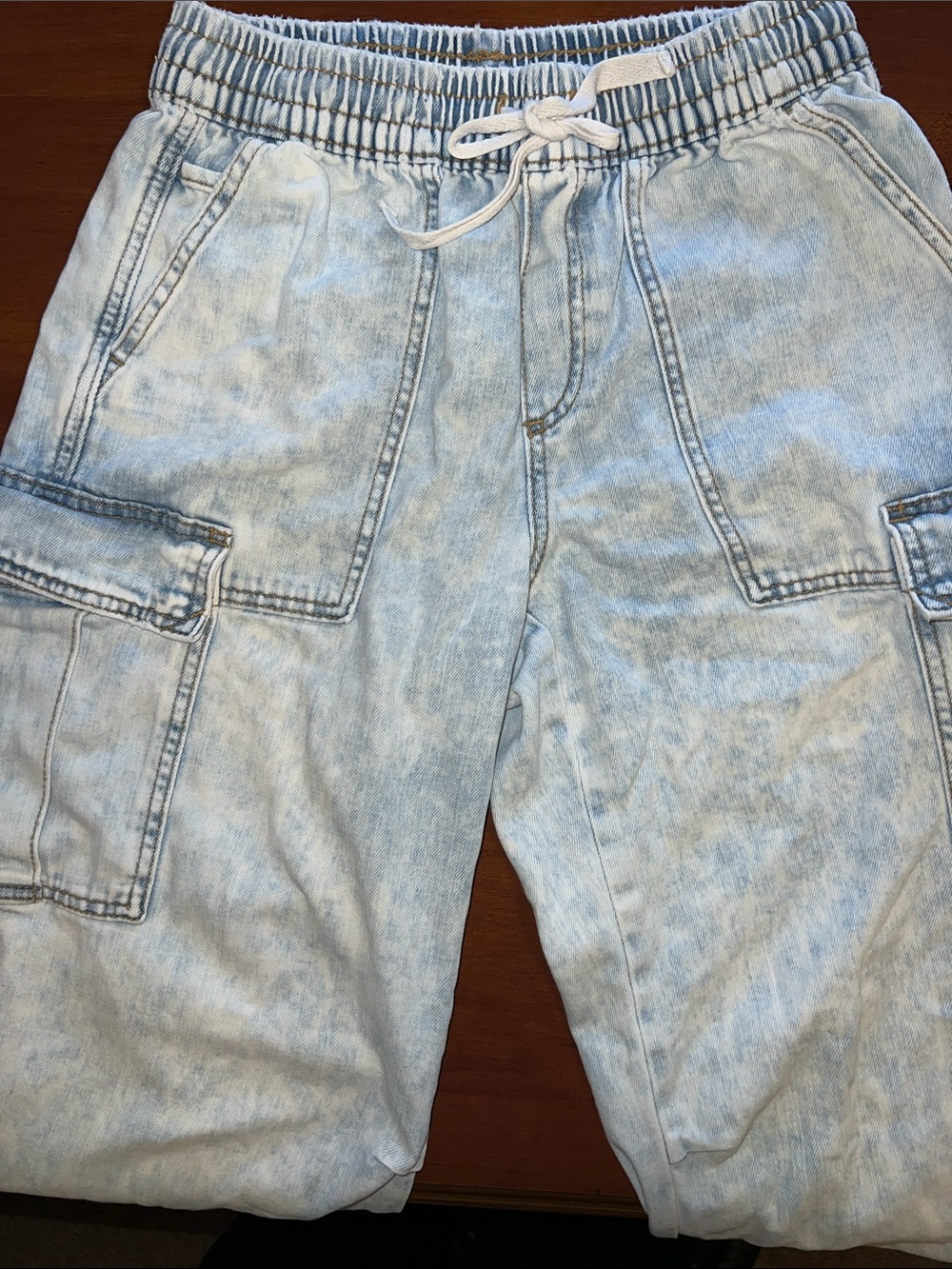 Aerie Denim Cargo Pants - Light Wash - Wide Leg - Size XS